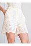 Women's Cream Lace Look City Short High Waist Pocketed Buttoned Short Textured Shorts - 5
