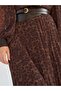 Women's Brown Leopard Patterned Pleated Long Woven Skirt Autumn Winter - 8