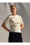Women's Ecru Short Sleeve Crew Neck Slim Knitwear Slim Fit Regular Length Blouse - 6