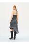 Women's Anthracite Plaid Patterned Halter Neck Lace Detailed Asymmetrical Midi Dress - 4