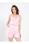 Women's Pink Lace Detailed City Shorts with High Waist and Side Pockets, Short Legs - 3
