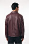 Men's Fur Lined Regular Fit Leather Jacket with Stitching Detail - 3