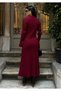 Women's Burgundy Shirt Collar Stylish Buttoned Long Knitwear Dress - 7