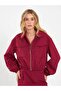Women's Burgundy Crop Bomber Jacket with Zipper Pockets, Elastic Waist, Long Sleeves, Plain - 5