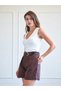 Women's Coffee Belted Pleated High Waist Woven Comfortable Fit Summer Shorts - 3