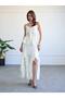 Women's Ecru Strappy Lace-Up Ruffled Peplum Textured Summer Blouse - 5