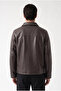 Men's Fur Lined Regular Fit Leather Jacket with Stitching Detail - 3