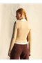 Women's Beige Shirt Collar Contrast Detailed Long Sleeve Knitted Blouse - 4