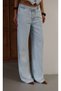 Women's Blue Vest Trouser Suit V-Neck Buttoned Lace-Up High Waist Wide Leg - 4
