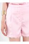 Women's Pink Lace Detailed City Shorts with High Waist and Side Pockets, Short Legs - 7