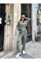 Women's Khaki Lace Detailed Top and Bottom Set with Elastic Waist - 4