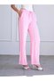 Women's Pink Linen Trousers with Elastic Waist, Lace-Up, Side Pockets, Straight Leg, Summer Style - 3