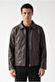 Men's Fur Lined Regular Fit Leather Jacket with Stitching Detail