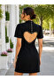 Timeless Elegance - Women's Stone Detailed Heart Backless Mini Crepe Dress.