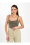 Women's Khaki U-Neck Thin Strap Plain Patterned Fitted Summer Tank Top
