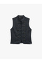 High Collar Ornamented Buttoned Striped Napoleon Closure Detailed Vest - 6
