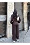 Women's Brown Lace Detailed Top and Bottom Set with Elastic Waist - 7