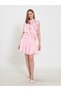 Women's Pink Mini Skirt with Ribbed Waist Detail, Layered, Flared, Summer Style - 3