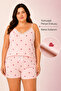 Women's Plus Size Rope Strap Lace Collar Thin Striped Heart Pattern Summer Pajama Set - 3