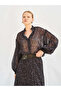 Women's Black Leopard Print Ruffle Collar Lace Cuff Long Sleeve Shirt - 8