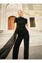 Women's Black High Waist Spanish Leg Woven Modern Cut Long Trousers - 6
