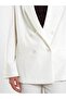 Women's Ecru Double-Breasted Blazer Jacket Long Sleeve Buttoned Regular Fit with Fleto Pockets - 8