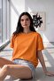 Women's Orange Plain Combed Cotton Oversize T-Shirt
