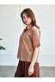 Women's Coffee Short Sleeve Embroidered Shirt Lapel Button Woven Summer Shirt - 4