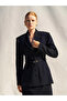 Women's Navy Blue Padded Blazer Jacket with Collar, Belt, Buttons, Long Sleeves, Woven - 7