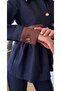 Navy Blue - Brown Leather Patchwork Denim Set - 2628 - 3