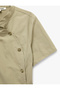 Cotton Buttoned Off-Shoulder High-Neck Short-Sleeved Shirt - 3