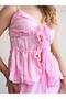 Women's Pink Strappy Lace-Up Ruffled Peplum Textured Summer Blouse