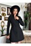 Women's Black Jacket Dress Buttoned V-Neck Long Sleeve Mini Slim Fit Woven - 7
