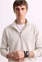 Men's Half-Zip High-Neck Sweatshirt - Stone - 3