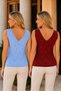 Women's Yellow Glitter Detailed Front Back V-Neck Sleeveless Cotton Zigzag Patterned Relaxed Fit Stylish Daily 2-Piece Baby Blue Burgundy Knitwear Blouse - 2