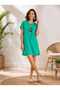 Women's Crew Neck Butterfly Print Mini Summer T-Shirt Dress - 3
