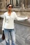 Women's Ecru Crew Neck Buttoned Ultra Soft Knitwear Sweater - 3