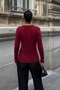 Women's Burgundy Crew Neck Buttoned Ultra Soft Knit Sweater - 8