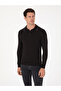 Black Slim Fit Cotton Blend Polo Collar Knit Sweater 50318712-Vr046