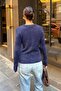 Women's Navy Blue Crew Neck Buttoned Ultra Soft Knitwear Sweater - 7