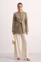 Women's Tie-Waist Crew Neck Jacket - Khaki - 2