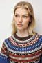 Women's Crew Neck Robe Jacquard Wool Sweater Blue - 2