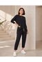 Women's Crew Neck Asymmetrical Cut Basic Blouse and Comfortable Fit Pants Two-Piece Set