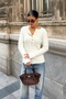 Women's Ecru Crew Neck Buttoned Ultra Soft Knitwear Sweater - 6