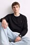 Men's Long Sleeve Sweatshirt with Chest Print Detail - Black