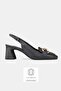 Women's Black Genuine Natural Leather Thick Heel Shoes with Open Back, Size 35-41