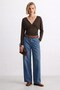 Women's V-Neck Draped Blouse with Waist Detail - Bitter Brown - 2