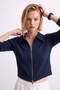 Women's Polo Collar Zippered Sweatshirt - Navy Blue