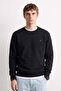 Men's Long Sleeve Sweatshirt with Chest Print Detail - Black - 2
