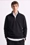 Men's Half-Zip Stand Collar Thessaloniki Sweatshirt - Black